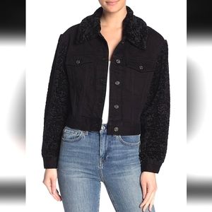 7FAM Overdyed Black Sherpa/Denim Jacket Fall Winter Spring Vegan Comfy Gift